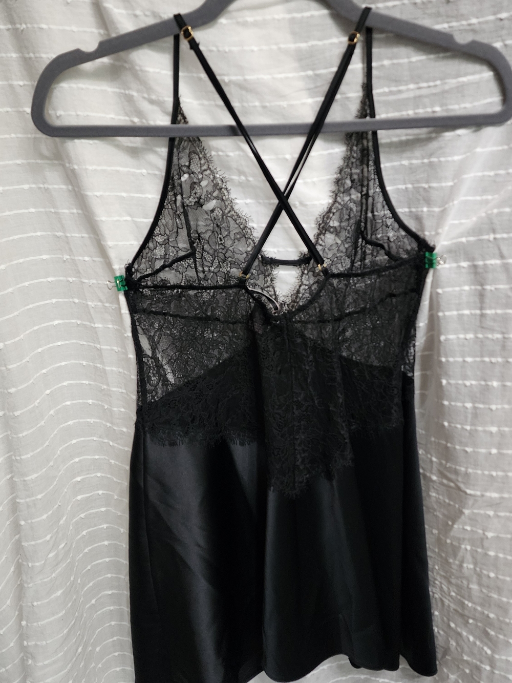 Victoria's Secret Black Lace & Satin Slip Dress Chemise with‎ Crisscross Straps